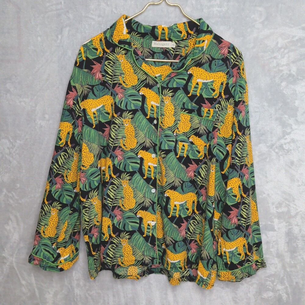MAHOGANY Cheetah Big Cat Print Pajama Shirt Size XL Cotton Lightweight India